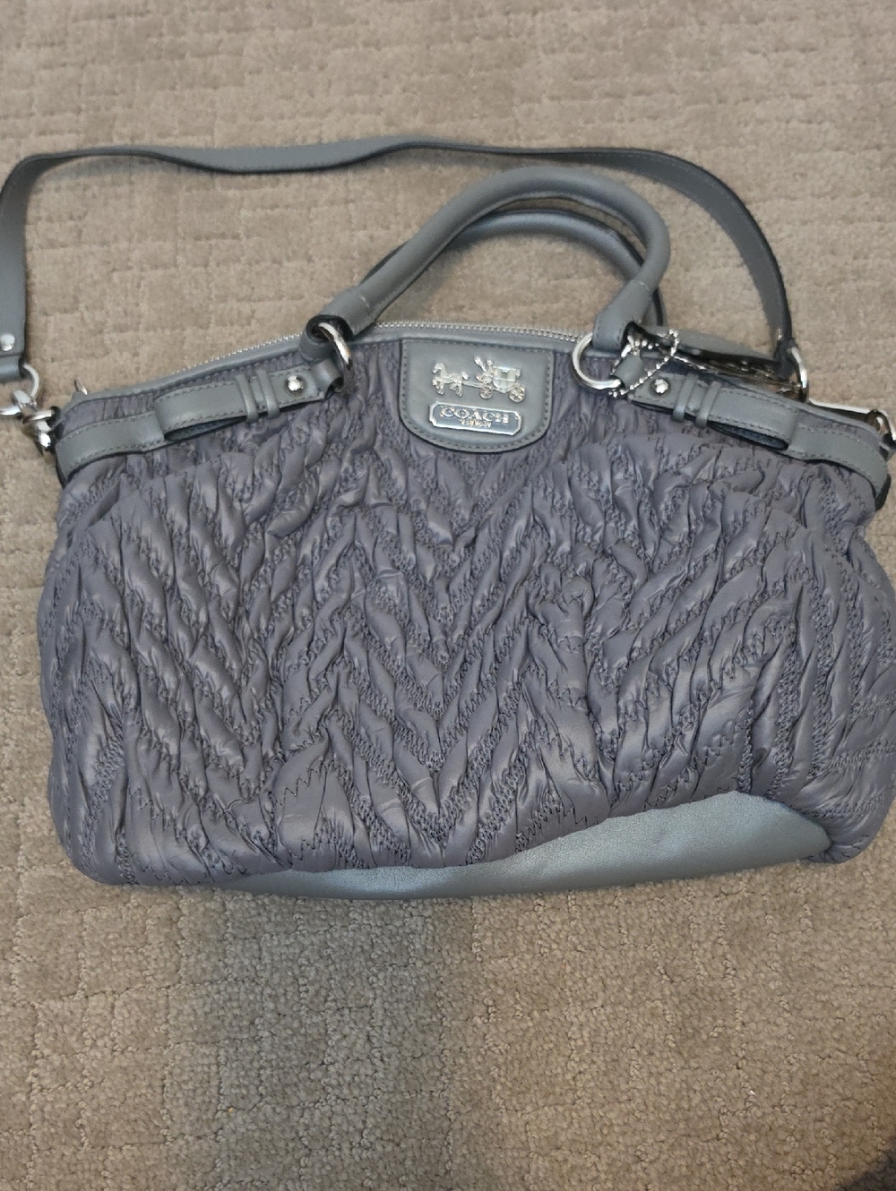 Coach Quilted Shoulder Satchel in Charcoal Gray